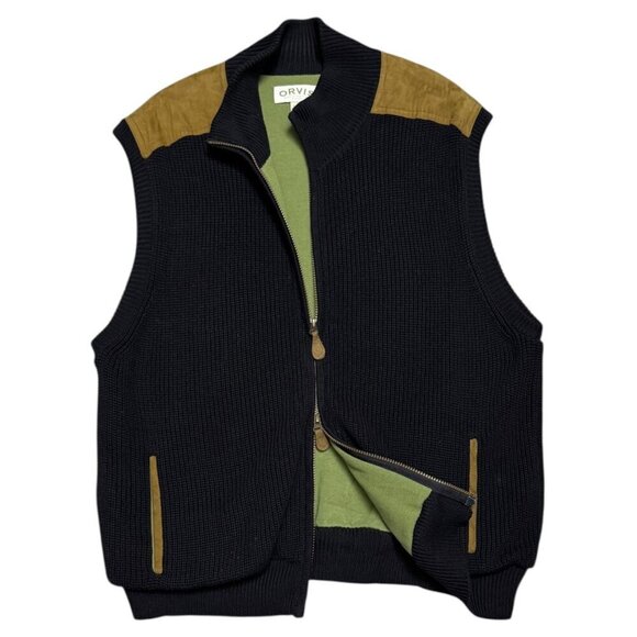 ORVIS Heavy Knit Navy Blue Outdoor Designer Winter Fall Spring Vest Mens XL - Picture 1 of 6